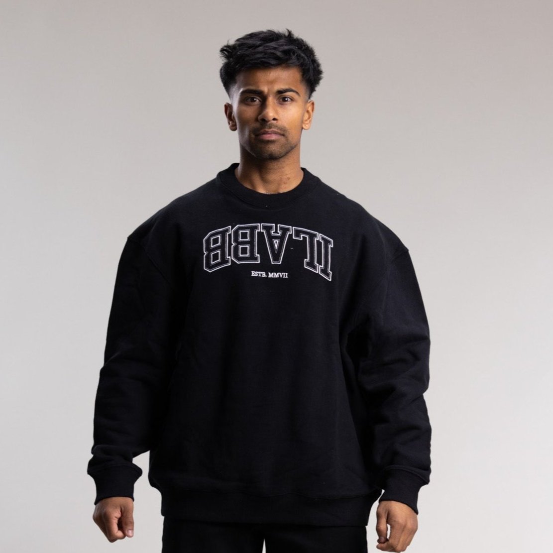 Varsity Line Block Crew Unisex BLACK